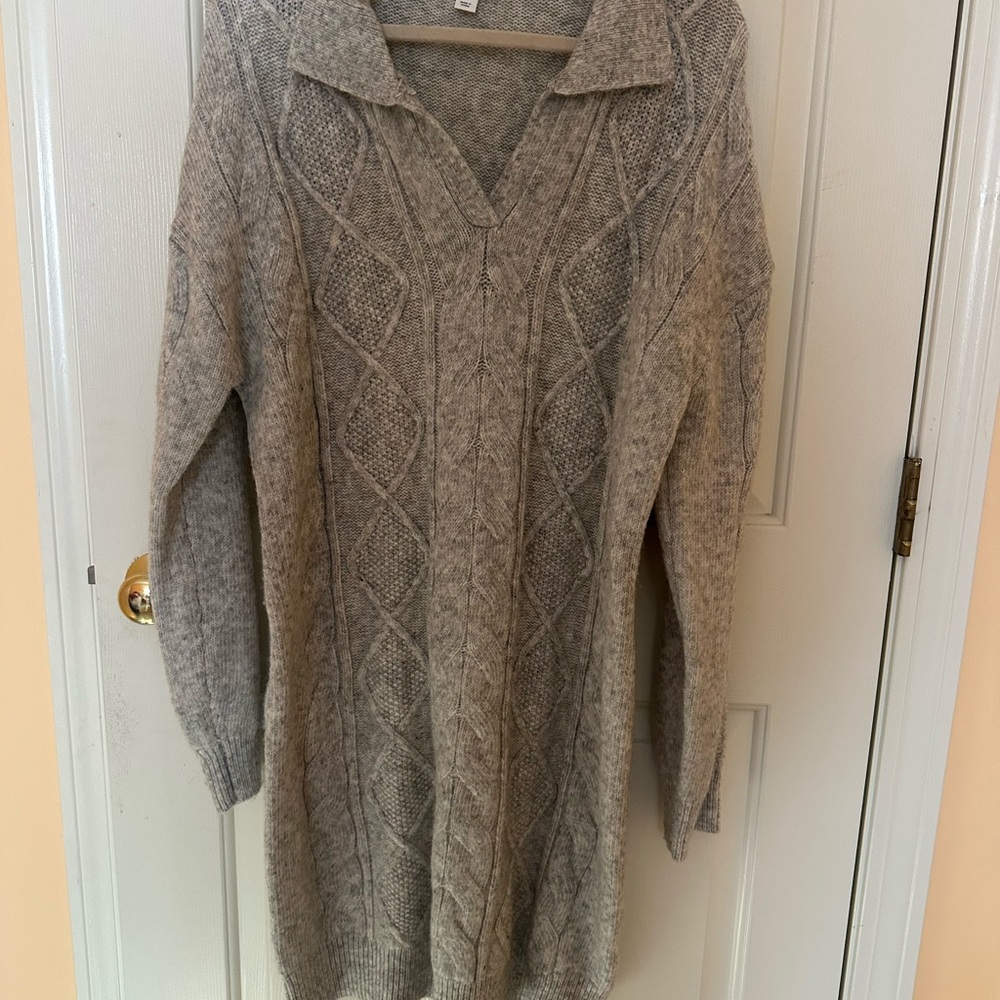Cozy Gray Cable Knit Sweater Dress